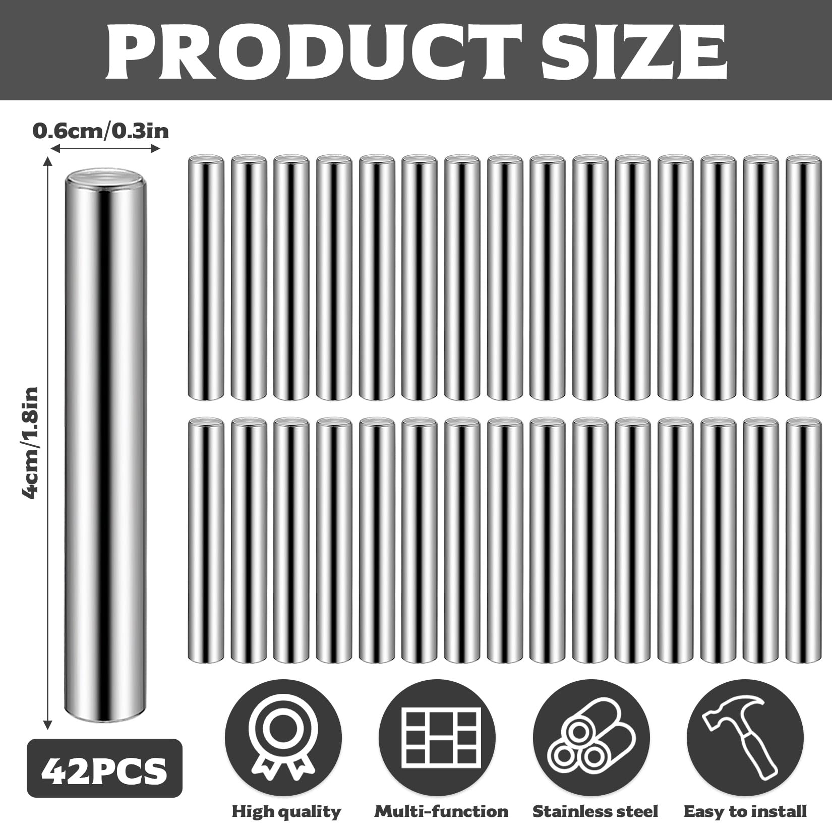 42 Pz Supporto per Mensola, Pioli Reggimensola Legno Vetro, Perni per Mensole in Acciaio Inox, Perni Cilindrici per Mensole, Staffe per Mensole Ripiani Armadio Supporti per Mensole (6 x 40 mm)