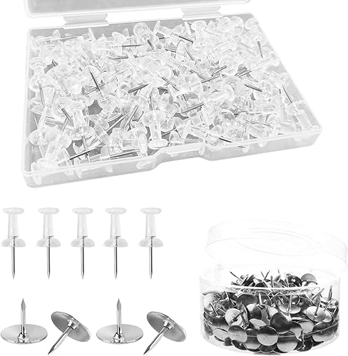 findTop - Juego de 600 pasadores de empuje, 500 pines de cabeza plana y 100 pines de plástico transparente para cabeza