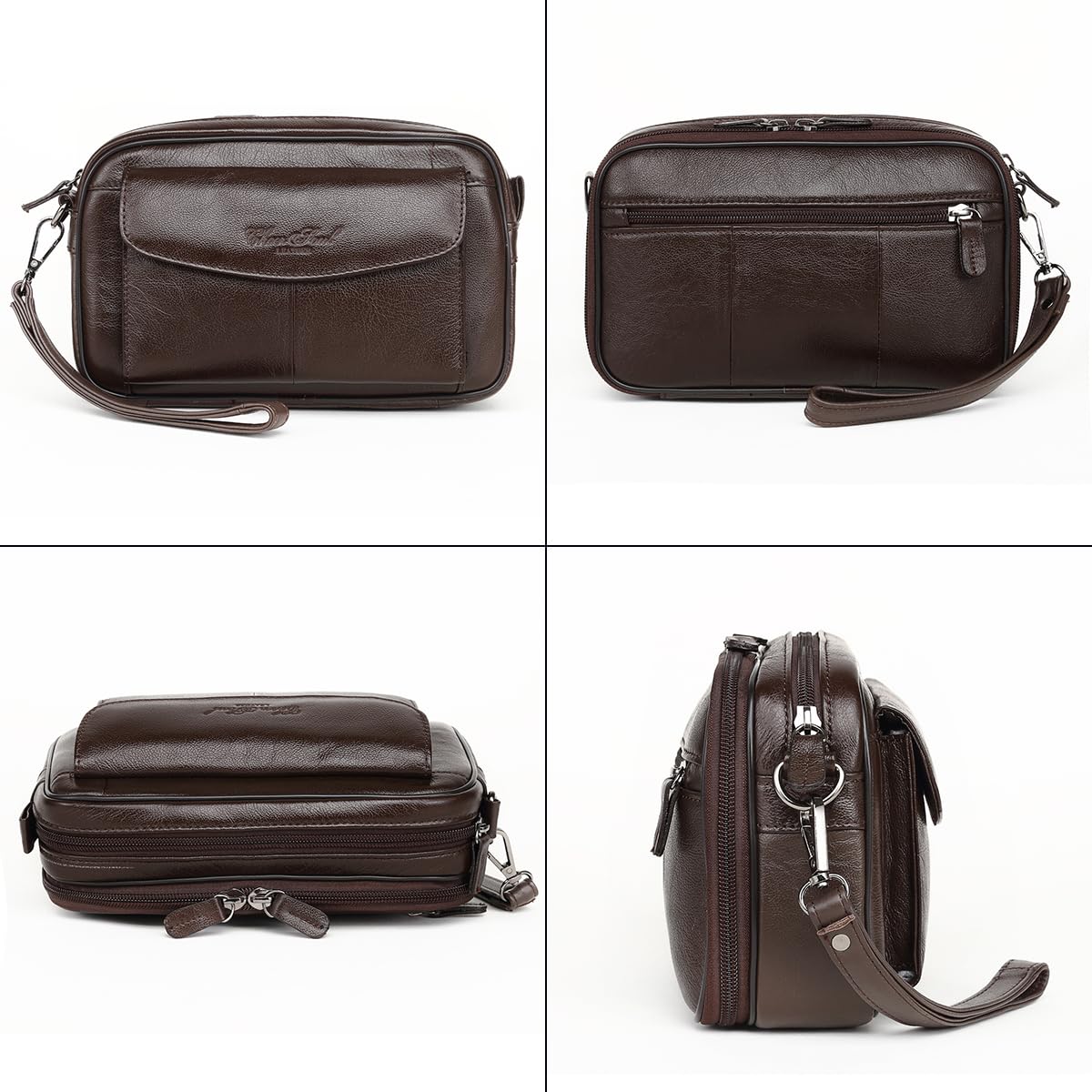 Uomo Pochette Clutch Portafoglio Lungo in Vera Pelle con Cinturino da Polso, Piccolo Borsa a Mano di Affari per Telefono, Borsa da Viaggio con Cerniera di Grande Capacità Portamonete Casual