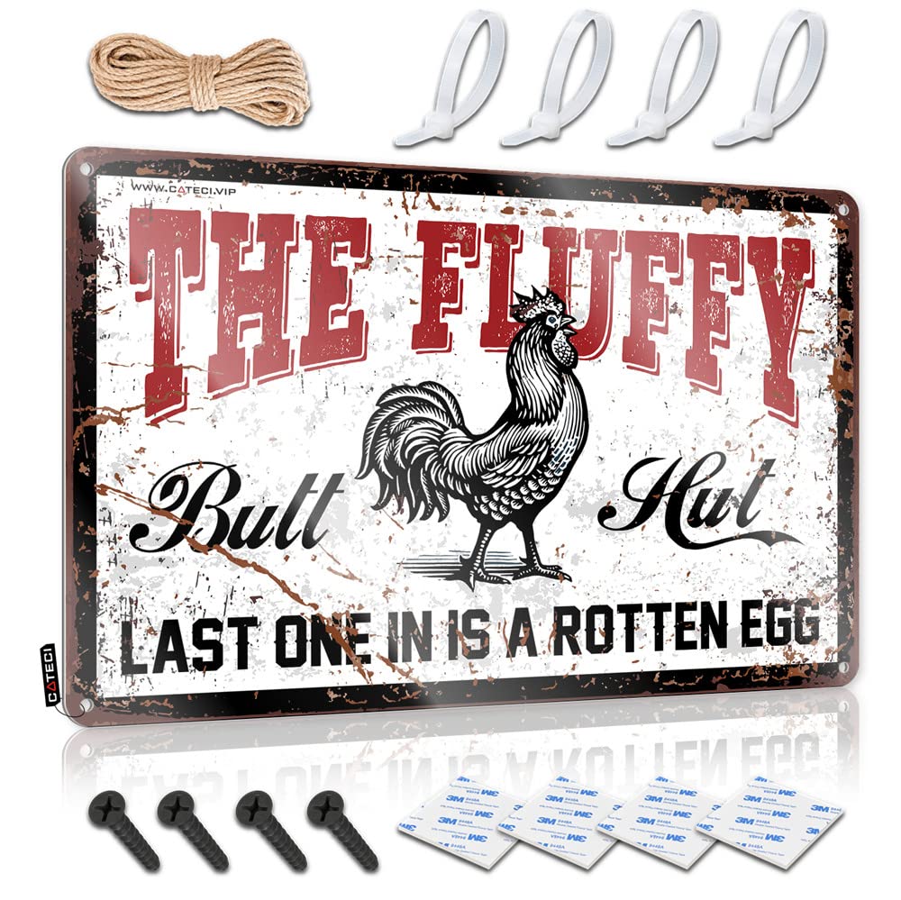 Fzfn Men's Colour Farmhouse Signs Room Accessories Ready To Hang - Chicken Coop The Fluffy Butt Hut Last One In Is A Rotten Egg Collection For Mountain(20X30cm)
