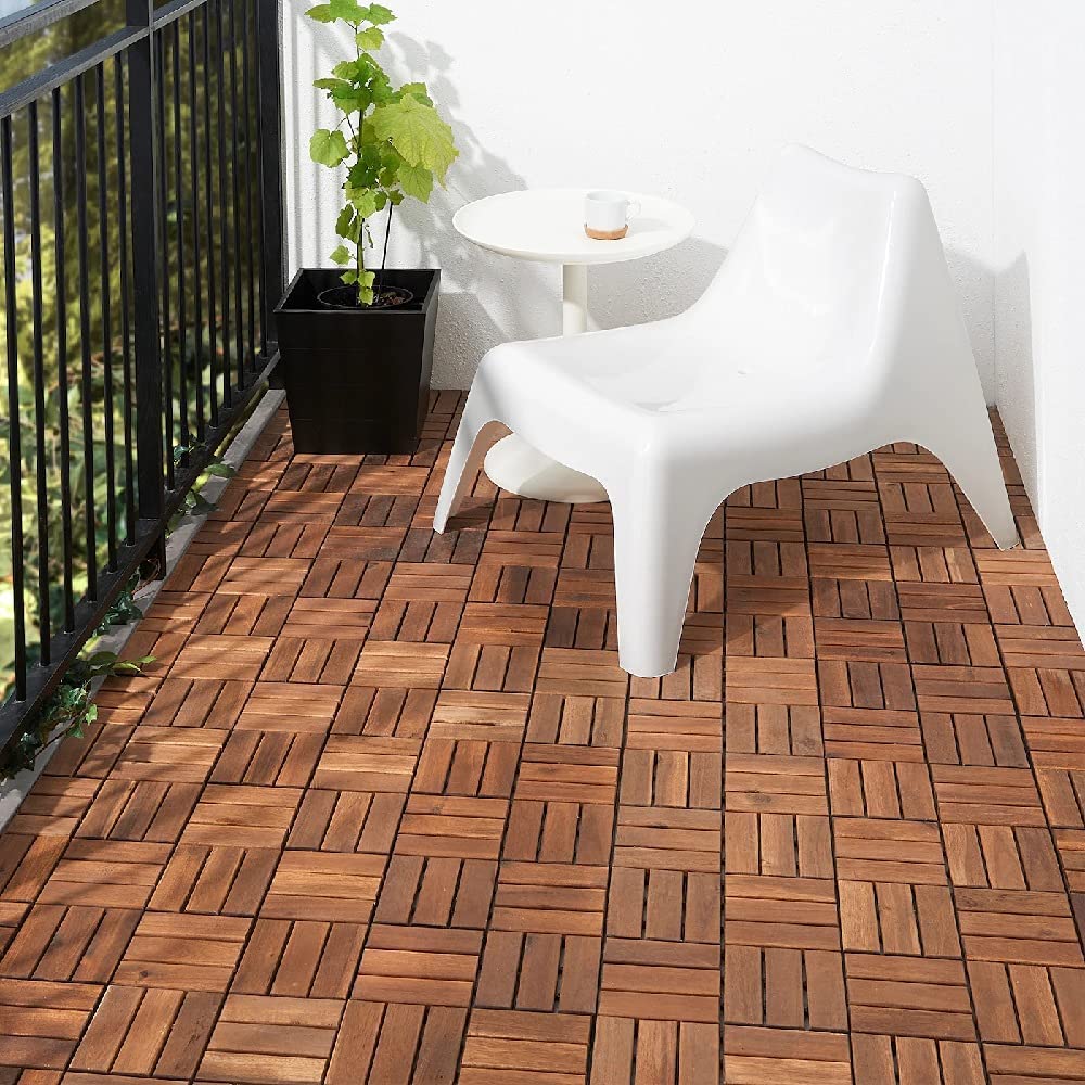10 Dalles de Terrasse en Bois Clipsable Resistant Aux Forte et Basses Températures 31 X 31 cm Revêtement Extérieur Pour Jardin Balcon Piscine