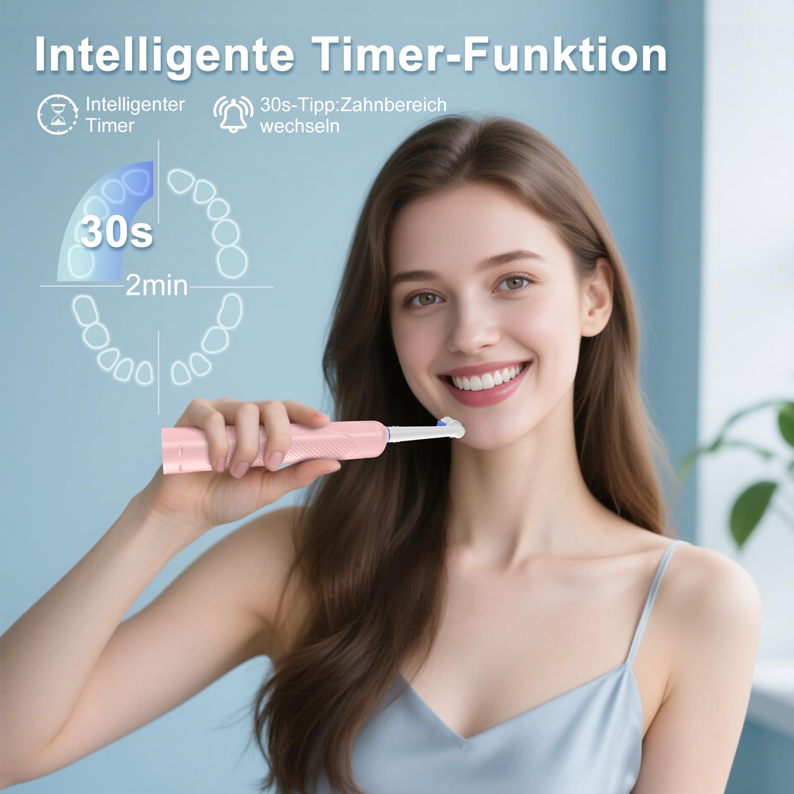 Spazzolino elettrico da denti, con 8 testine di ricambio, custodia da viaggio e 3 modalità di pulizia per la cura dei denti, impermeabile IPX7, spazzolino elettrico da denti da viaggio, rosa