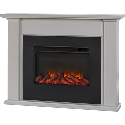 Real Flame Tejon 52" Slim Electric Fireplace with Mantel for Living Room or Bedroom, Replaceable Fireplace Insert Heater, Realistic Log and Flame Effect, Remote Control, Timer