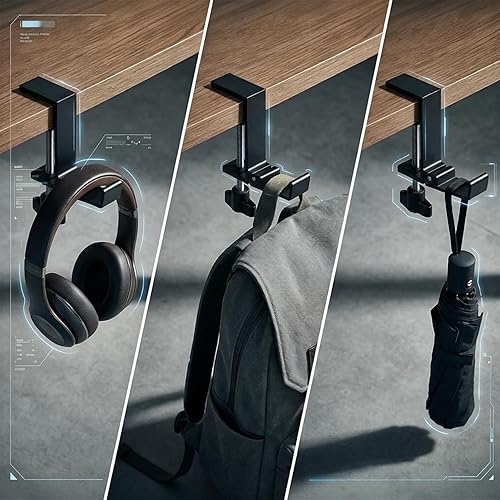 Miniatura 4 de JAKO Headphone Stand for Desk, Aluminum Alloy Foldable Headphone Holder - Headset Stand Hook Mount, PC Gaming Headset Holder Under Desk Clamp for