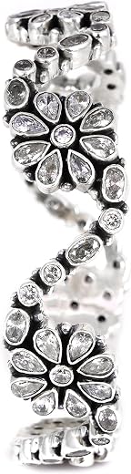 Shyle 925 Sterling Silver Bangle/Bracelet, Essence Zircon Flower Bangle, Well Stamped with 925,Traditional Silver Chudi, H...