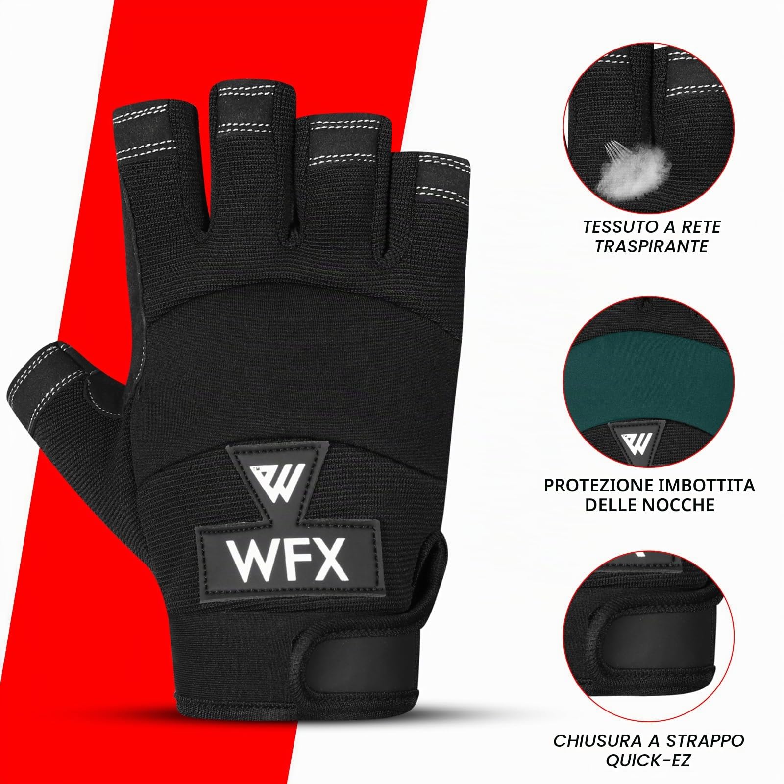 WESTWOOD FOX GEAR Guanti Resistenti Senza Dita, Guanti protettivi da Lavoro, Palmo Imbottito, Mezze Dita Nere (Grande)