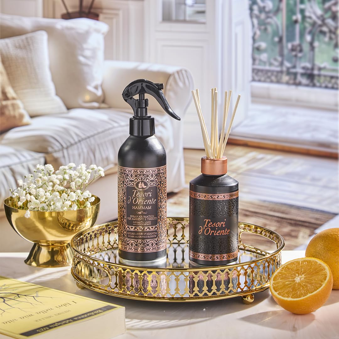 Tesori d'Oriente - Diffusore Hammam, Profumatore per Ambienti con Bastoncini, con Oli Essenziali dalle Note di Gelsomino e Fiori d'Arancio, Deodorante Casa, 200ml