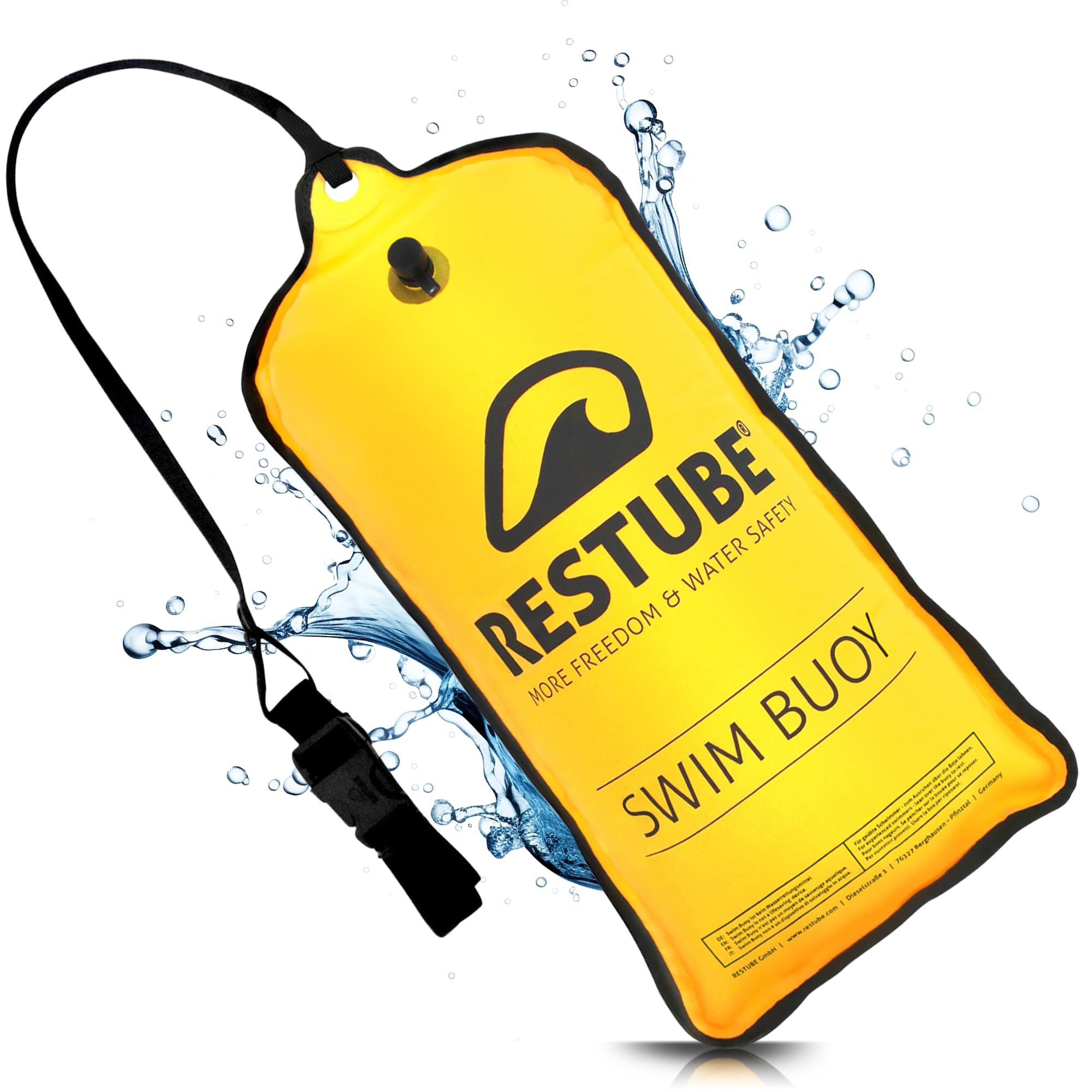 Restube Swimming Buoy Classic - Inflatable 12.5 kg Swimming Aid for Open Water, Triathlon, SUP and Wild Swimming - Light Signal Yellow Tow Float for Visibility and Safety When Swimming