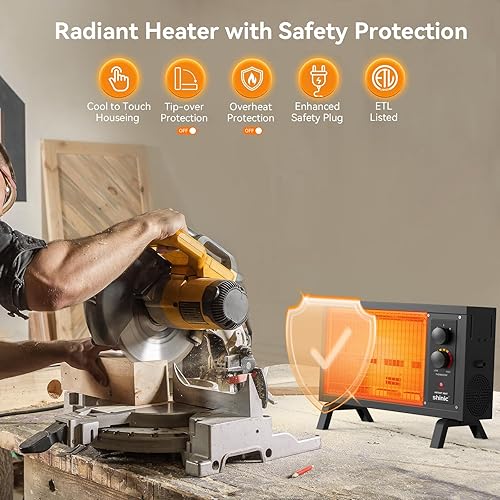 Miniatura 2 de Shinic Calentadores radiantes para uso en interiores, calentador eléctrico de calentamiento rápido con termostato, calentador radiante portátil de