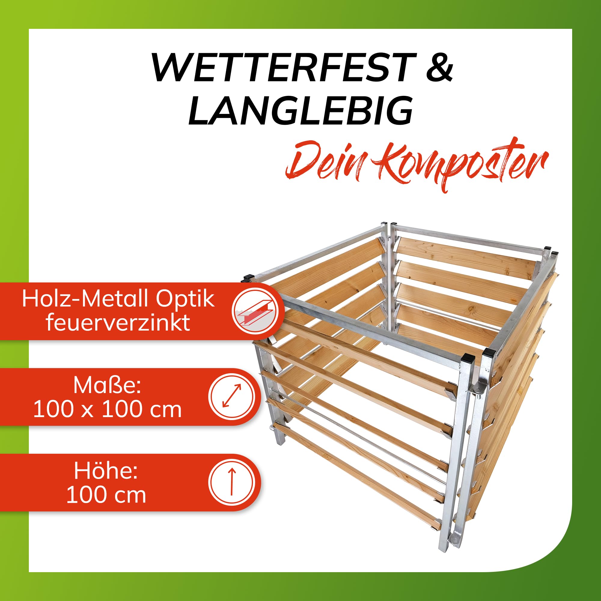 bellissa – Komposter für Garten 100x100x100cm (L) – Gartenkomposter in Holz-Metall Optik feuerverzinkt – Optimale Belüftung für schnelle Kompostierung – Nachhaltige Gartenlösung für Bio-Komposthaufen