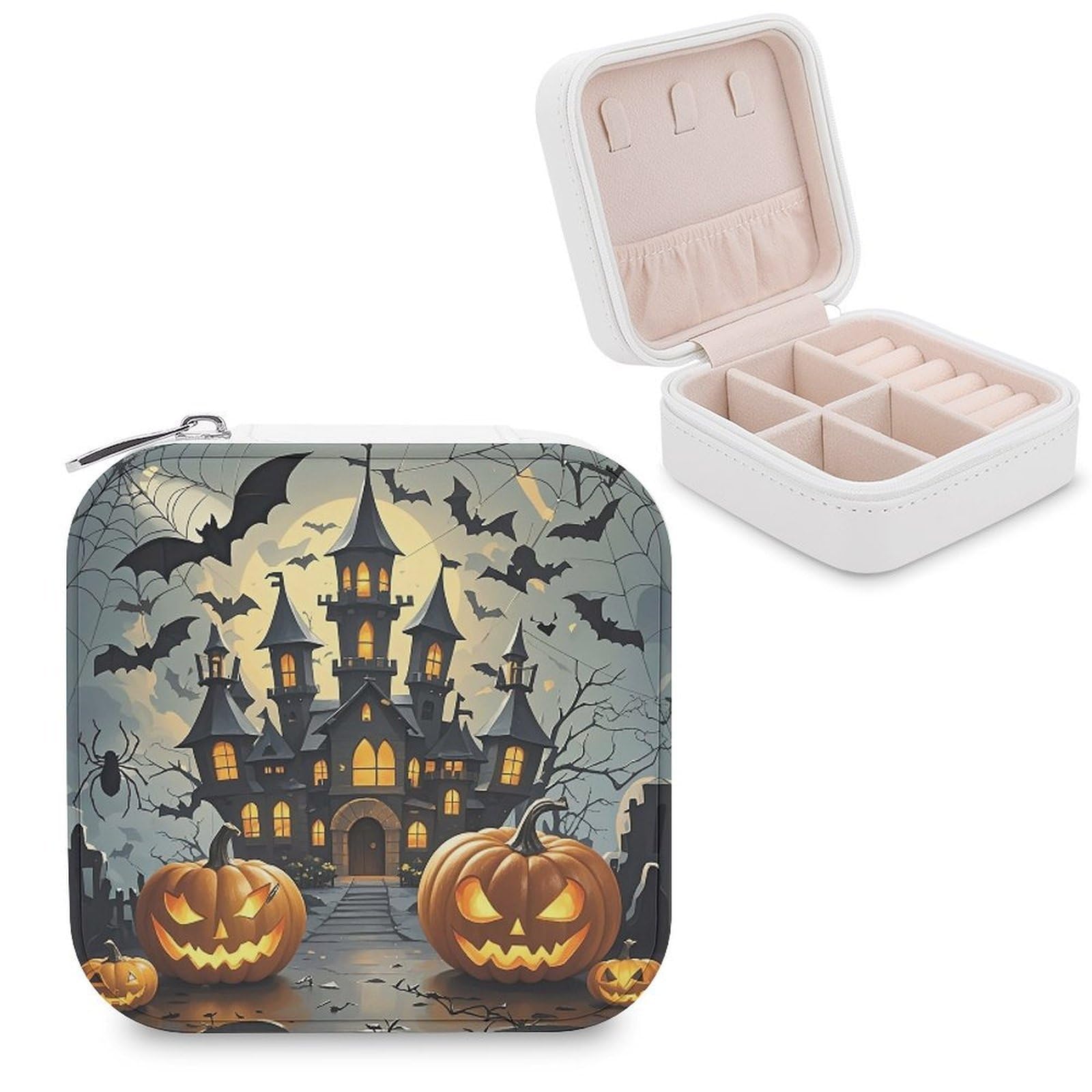 FekiLoot Pumpkin Lantern Castle Jewelry Box Custom Jewelry Travel Case Pu Leather Trinket Organizer Box to Organize Ring Pendant Earring Small Portable Jewelry Storage Holder for Women