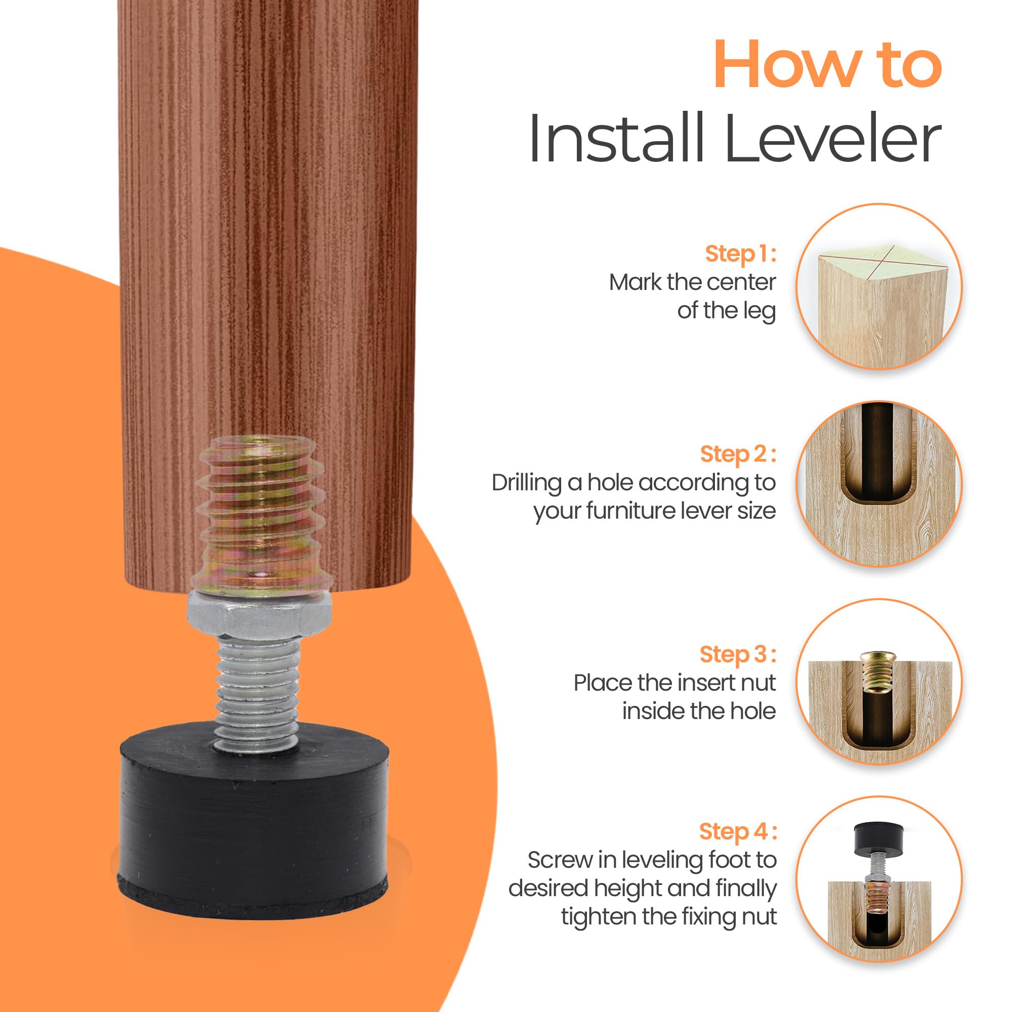 8pcs Adjustable Furniture Leveling Feet - Screw-in Levelers For Tables, Chairs & Cabinets