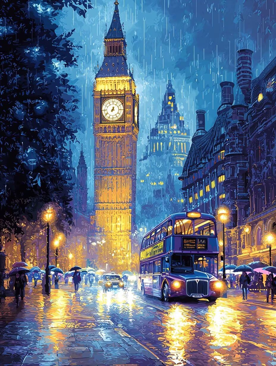 5D Diamond Painting Kit Completo Vista notturna Londra 90x120cm S-504 | Diamond Painting, Pittura Diamante per Adulti e Bambini, Kit DIY Punto Croce per Decorazione Murale la casa - Regalo