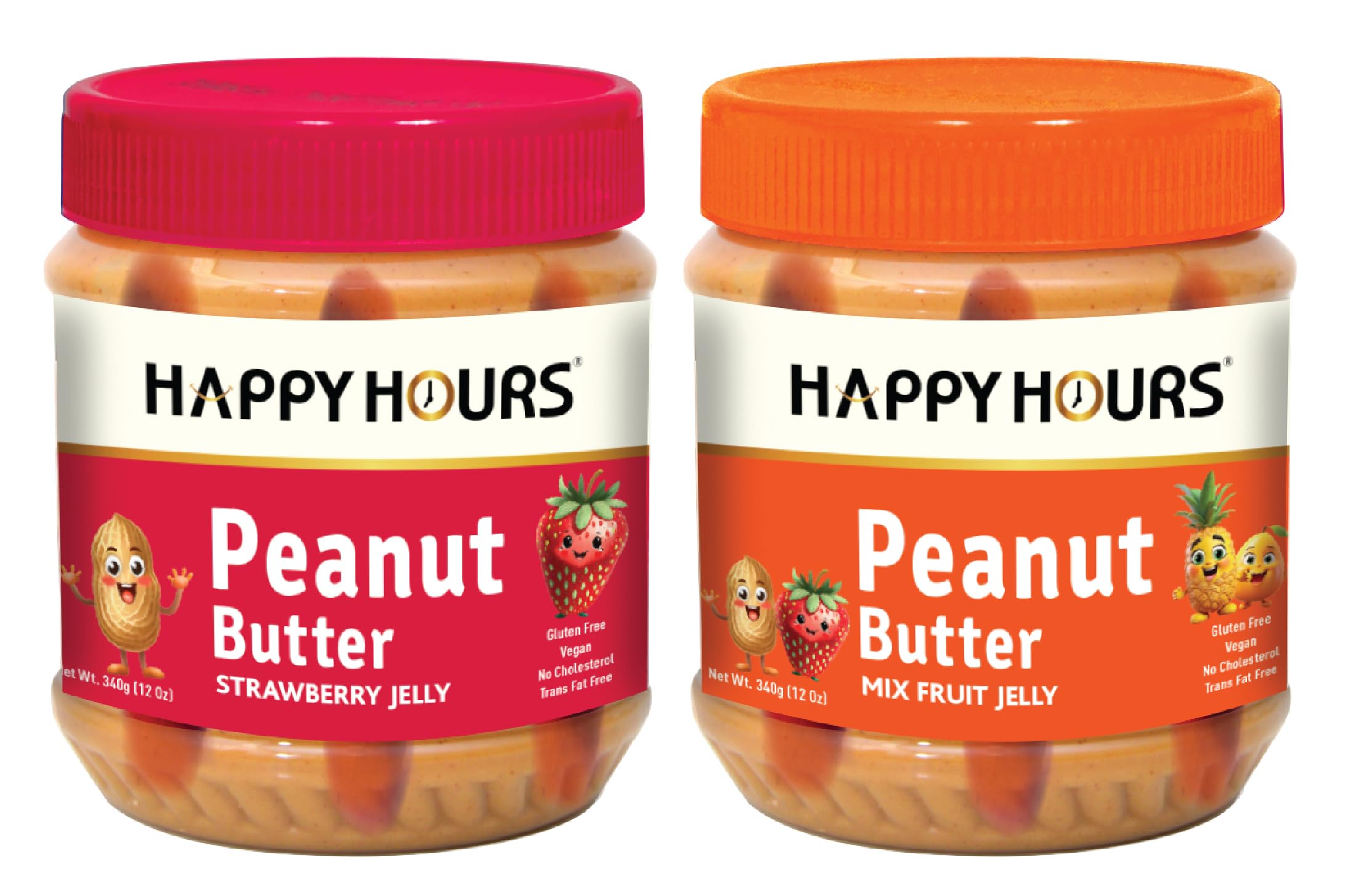 Happy Hours Peanut Butter with Strawberry Jam Stripes and Mixed Fruit Jelly, Creamy Nut Spread Protein Rich, Peanut Butter Combo for Bread Toast Kids Breakfast 340g Jar Healthy Tasty Spread Jelly-image-14