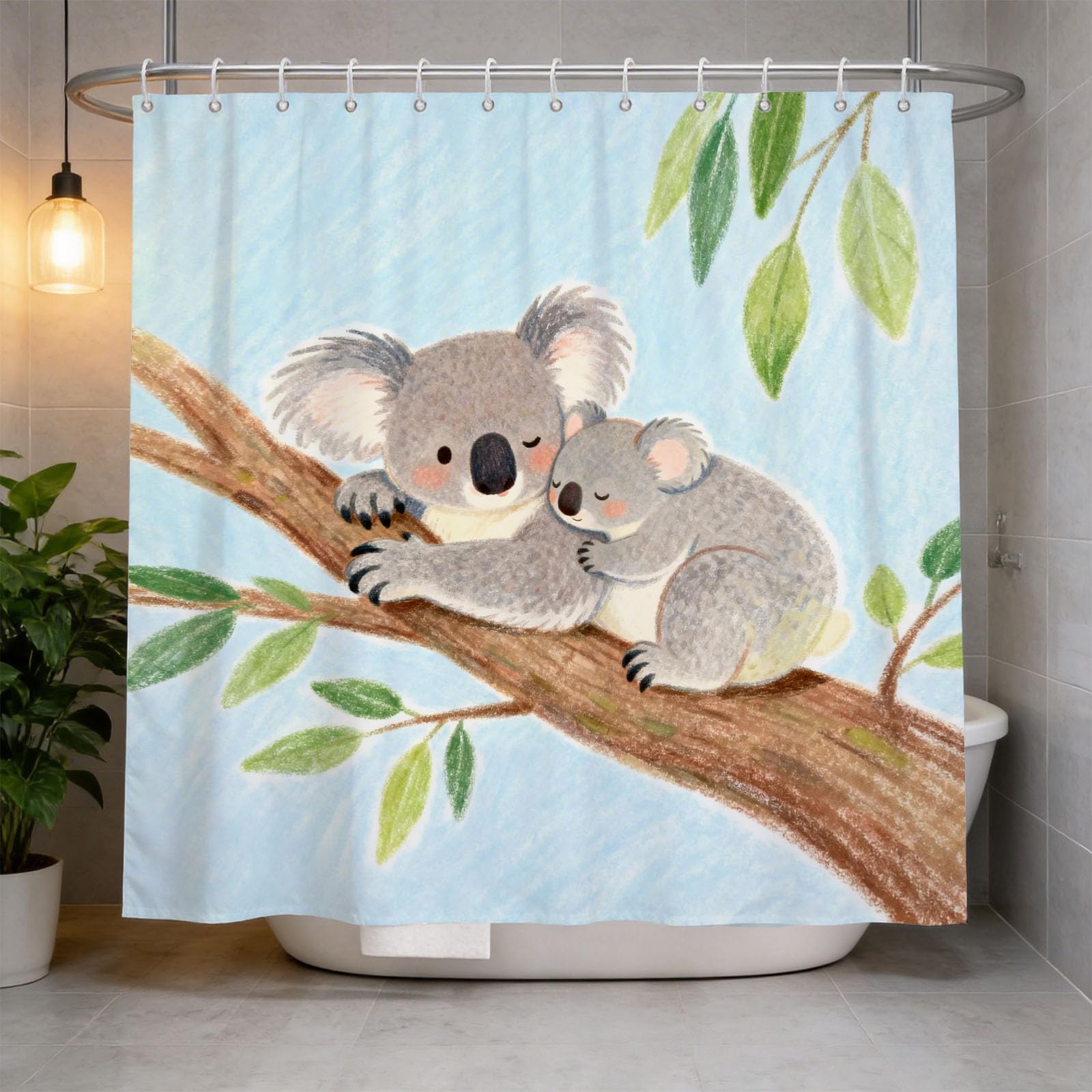 Hongduo White 3D Koala Shower Curtain For Stalls Bathtubs Woods Animals Bathroom Decor Shower Curtain Set Polyester Fabric Waterproof 180X180cm/71X71 Inch With Hooks