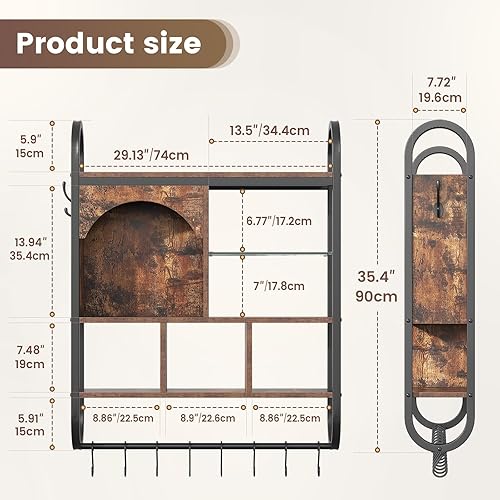Miniatura 2 de Spacesea Estantes flotantes para juegos de 34 pulgadas con luces LED, estantes de cocina de 4 niveles montados en la pared con 8 ganchos, estante de