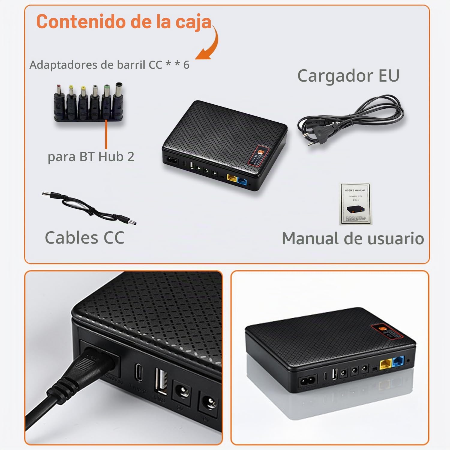 Mini SAI 20800mAh(62Wh) Mini UPS para Router 12V⎓1,5A, USB 5V⎓2A DC SAI 9V⎓1A