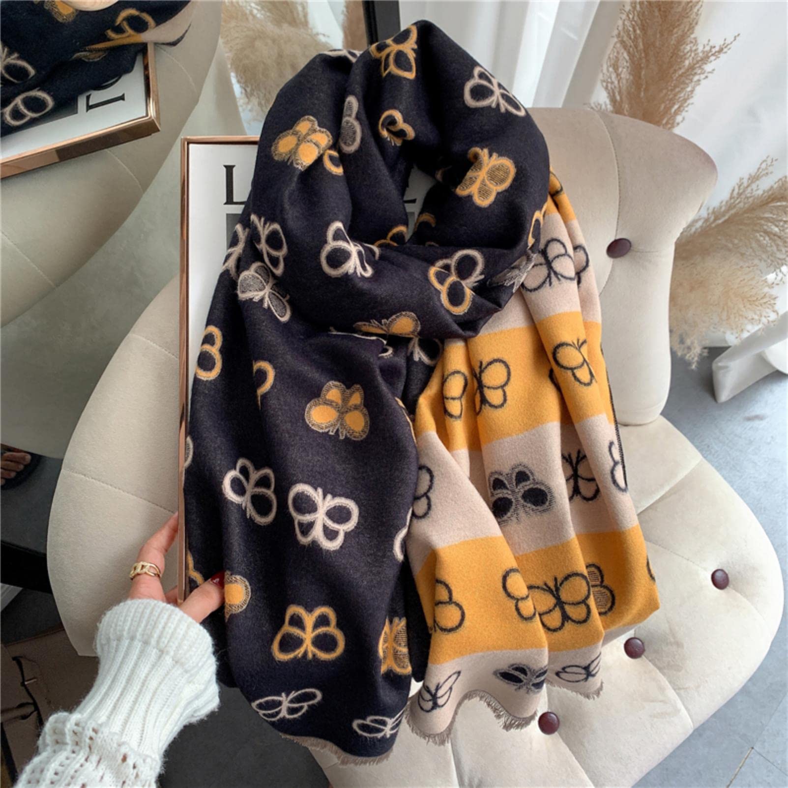 URYYRIT Foulard Écharpe Cachemire Chaude Dames Imprimer Un Châle De Couverture Hivernale Épaisse Et Envelopper Pashmina 180 * 65 Cm Femmes-Wyt150-1