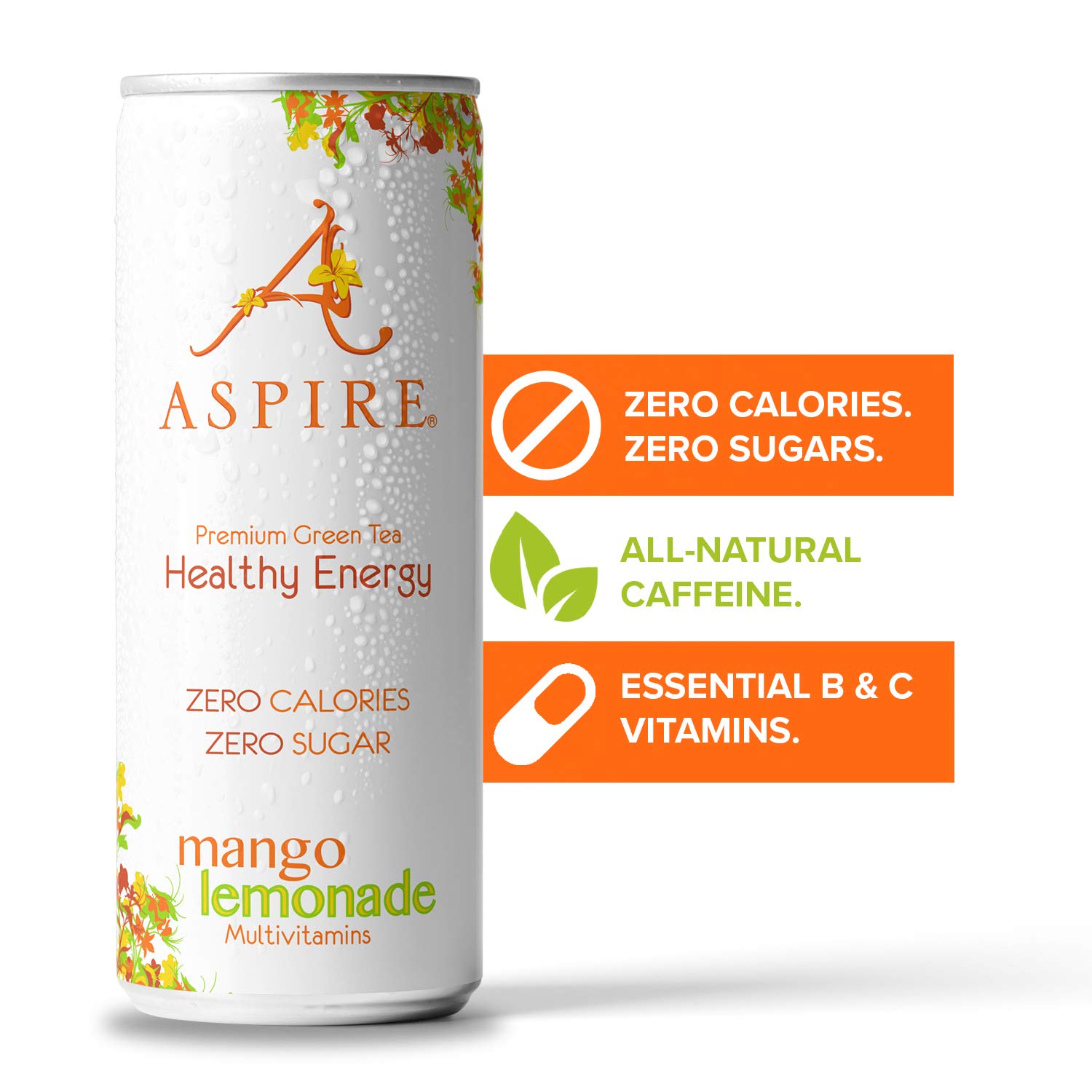 ASPIRE Mango Lemonade Healthy Energy Drink 12 x 250ml Cans Zero