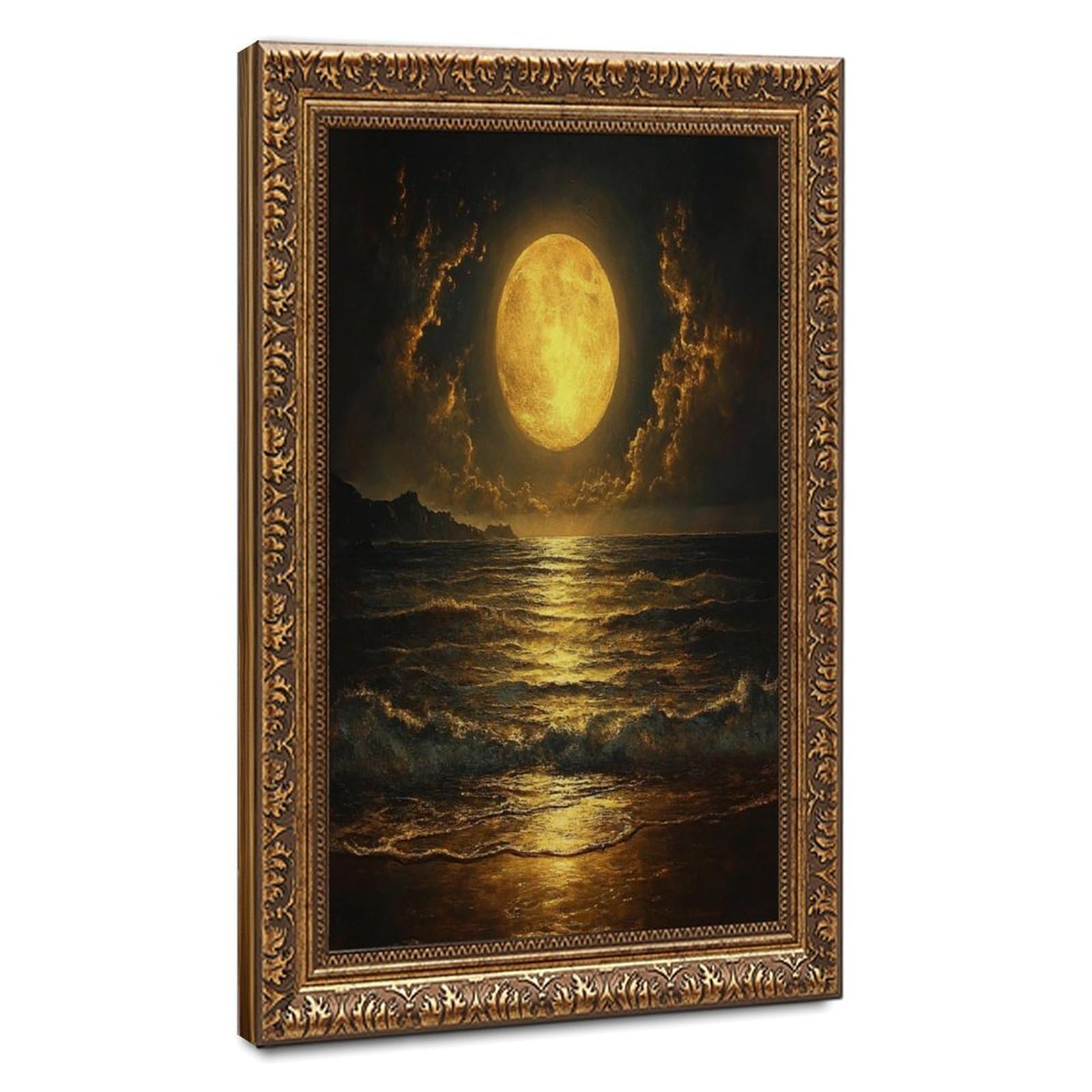 Bareronor Golden Moon Ocean Poster Canvas Poster Bedroom Decor Landscape Office Room Decor Gift 24" L X 36" W
