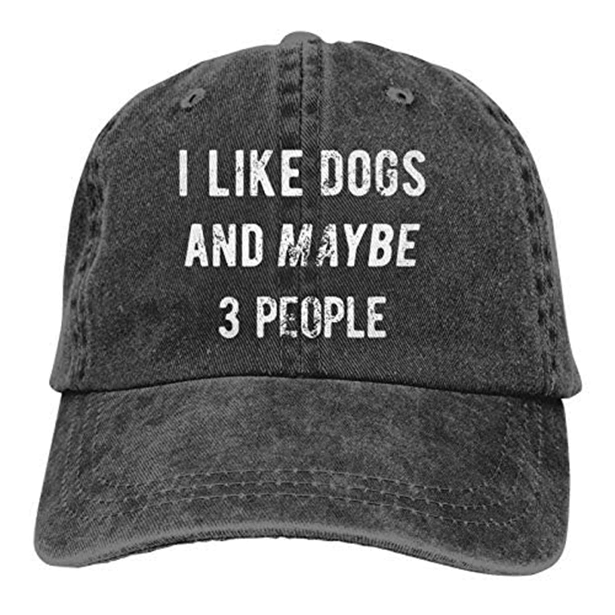 WAYMAY I Like Dogs and Maybe 3 People Unisex Adult Cowboy Hat Full Cotton Curved Brim Baseball Cap, Black, One Size