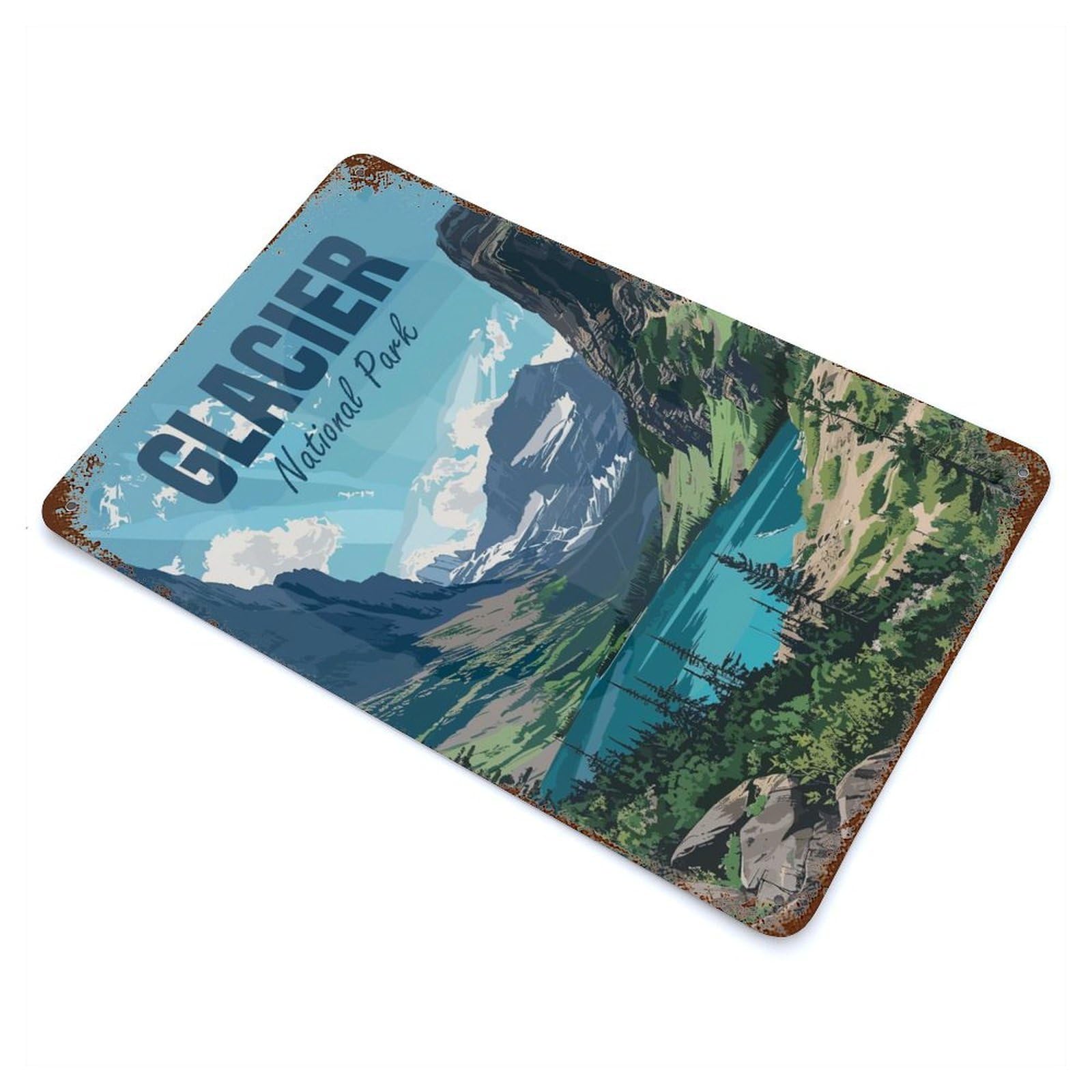 Glacier National Park Rusty Metal Tin Sign 11.8"x7.9", Farmhouse Wall Decor for Farmhouse, Kitchen And Entryway Decor