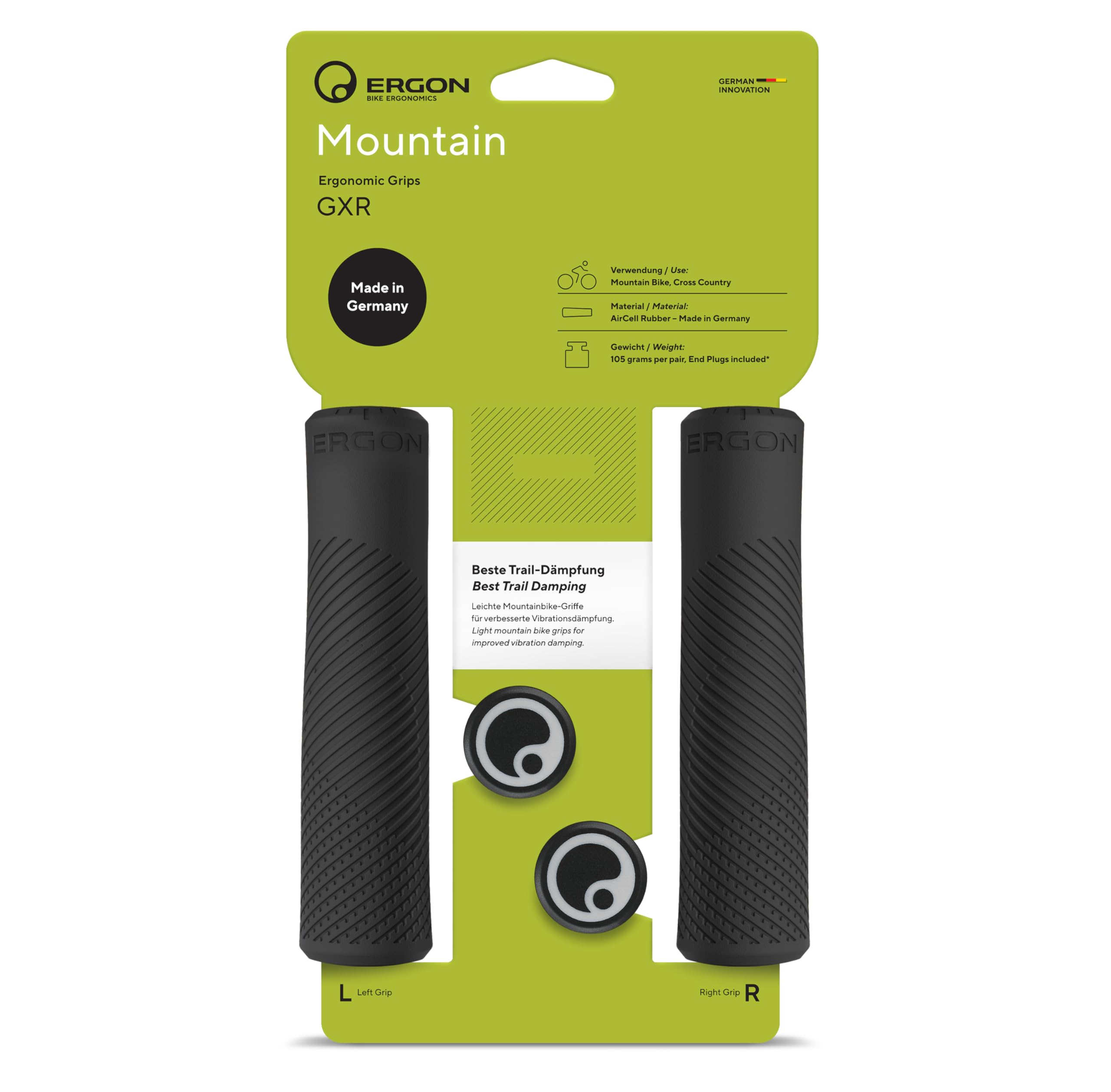 Ergon GXR MTB Mountain Bike Grips – Ultra-Light AirCell Rubber, Ergonomic Comfort, Slip-Resistant