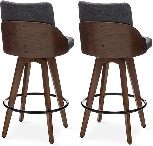 Miniatura 4 de AQG Taburete de mostrador, taburete de bar tapizado giratorio gratuito de 26 pulgadas con taburete de bar giratorio de altura de mostrador trasero