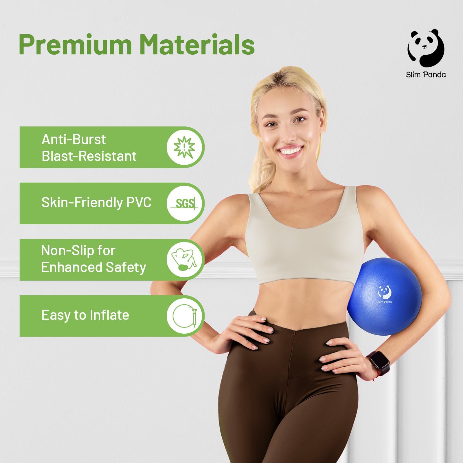 Slim Panda Palla Pilates Piccola,23-25cm Anti Scoppio Antiscivolo Palla Ginnastica con Cannuccia Gonfiabile,Soft PVC Palla daYoga per Fitness