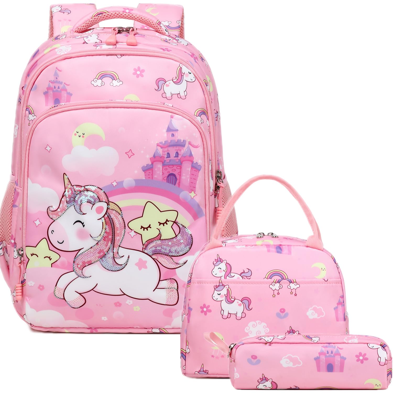 Jumpopack Plecak szkolny dla dziewcząt, dla nastolatków, dziewcząt, tornister, zestaw dla dzieci, tęczowy różowy, Plecak dziecięcy