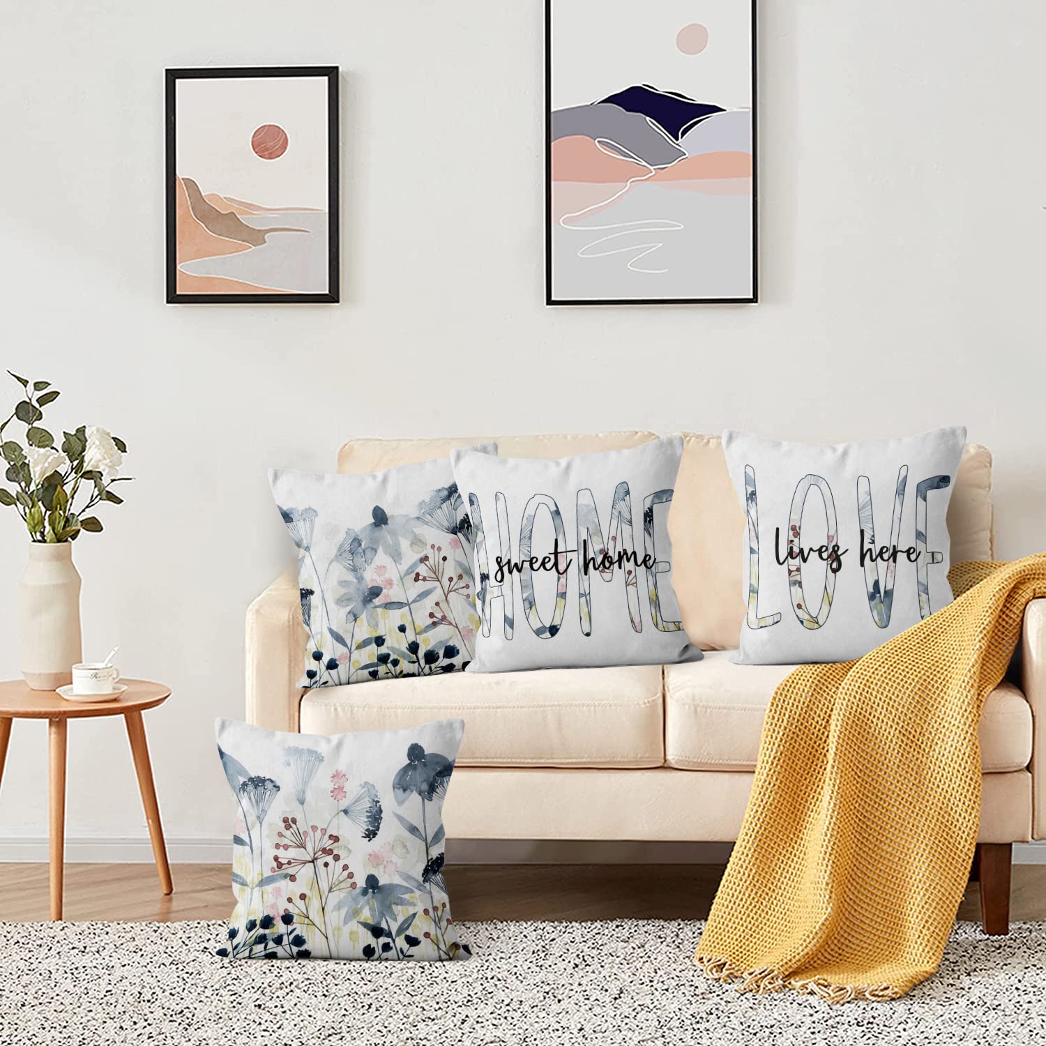 Hnmdmyi Housse De Coussin Orange 40x40 Set De 4, Gris Et Noir Moderne