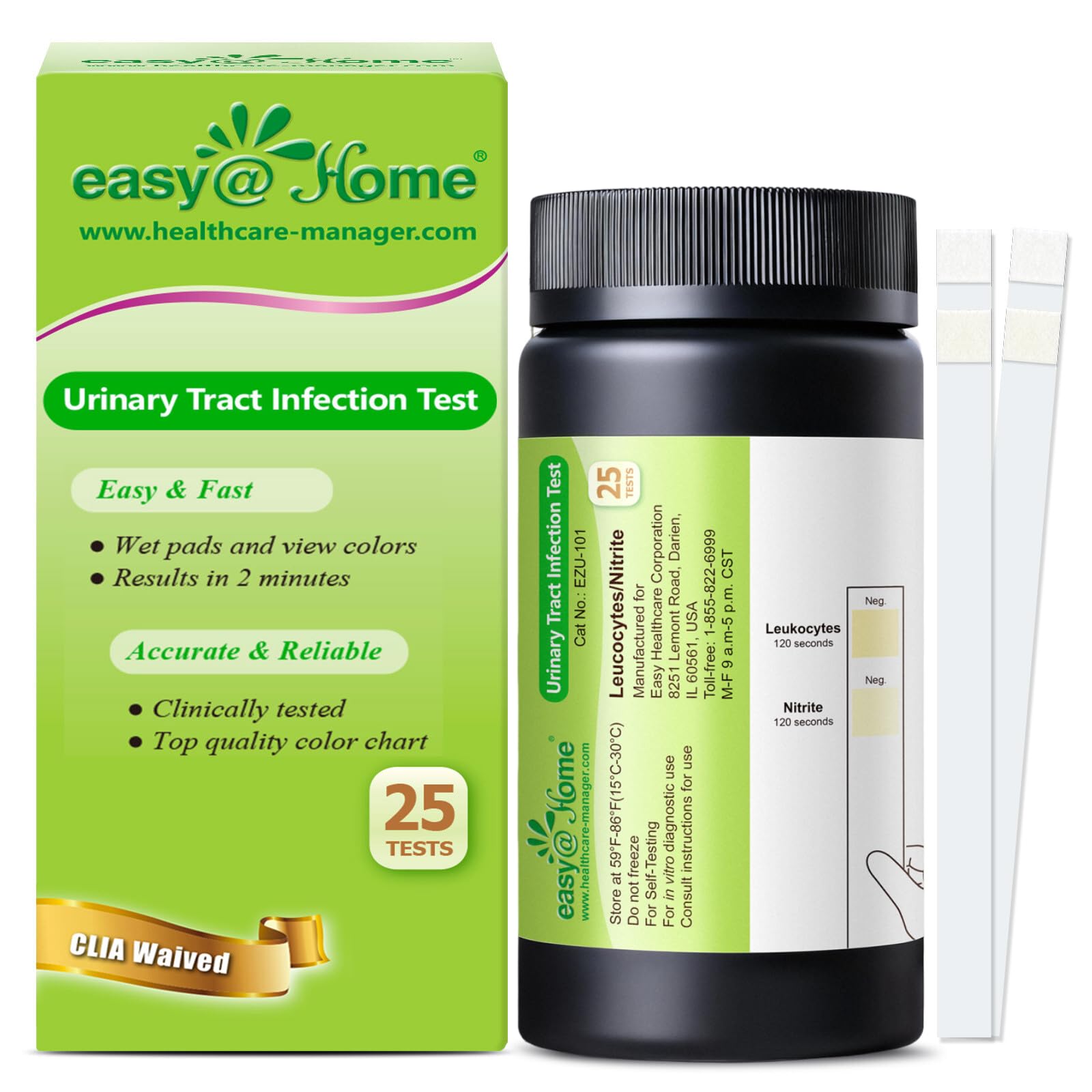 Easy@Home UTI Test Strips 25 Tests, Instant Urine Test Kit for UTI Infections, Women Urinary Tract Bladder Infection Testing, Results in 2 Min (UTI-25P)