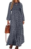 Women&apos;s Fall Dresses 2025 Long Sleeve Flowy Casual Floral Maxi Dress Crew Neck Smocked Tiered Long Dress