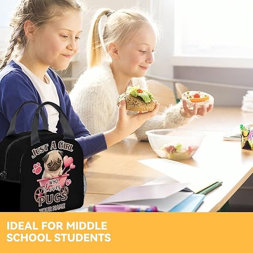 Miniatura 8 de Lonchera con nombre personalizado para niñas y niños, bolsas de almuerzo aisladas reutilizables personalizadas con correa para el hombro, lonchera