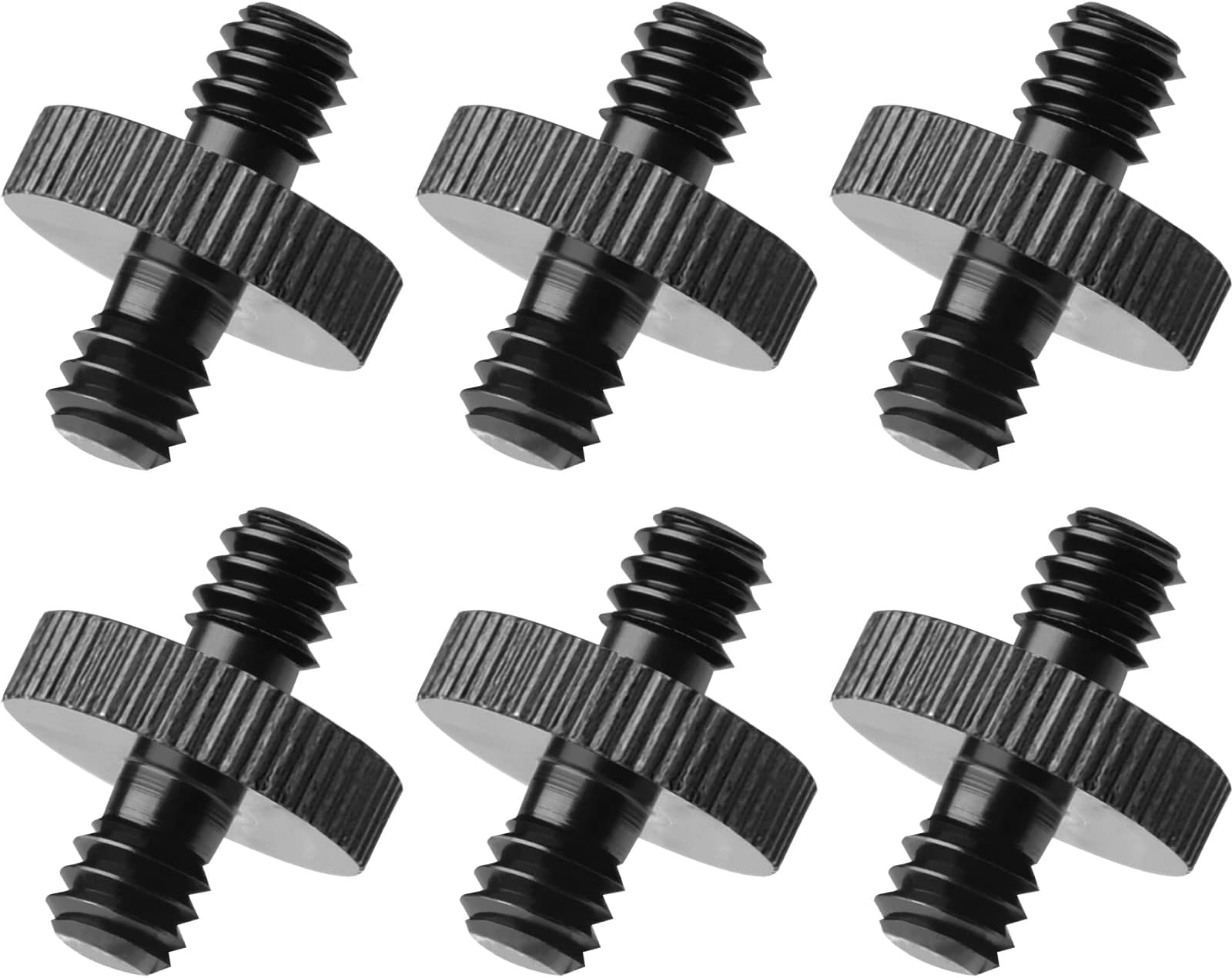 1/4" Male to 1/4" Male Threaded Tripod Screw Adapter Double Head Stud Standard Mounting Thread Converter for Camera Cage Mount Light Stand Monopo Shoulder Rig Tripod Black-6 Packs
