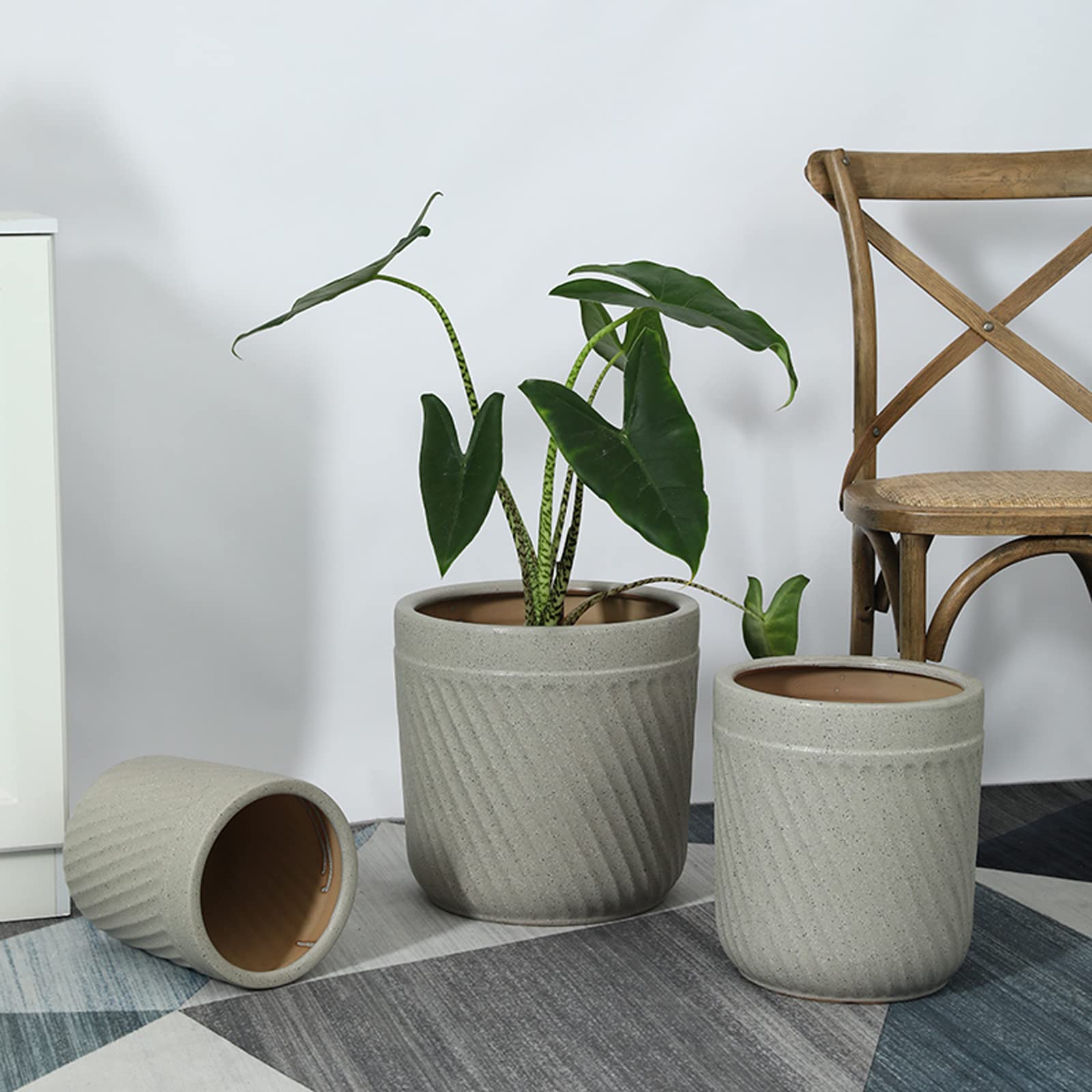 Vasi da Giardino Vasi per fioriere in Ceramica con Foro di drenaggio, vasi da Fiori cilindrici Stile Puntini d'inchiostro Vasi per Piante grasse a Righe per Interni ed Esterni