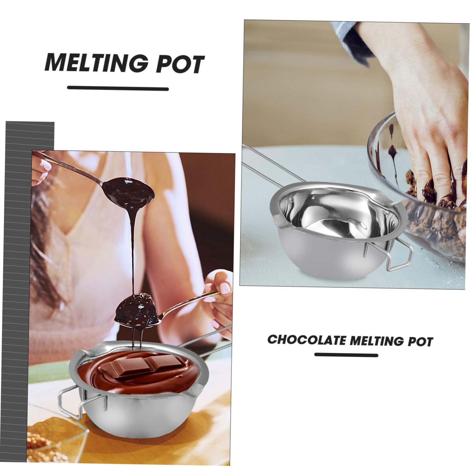 FUNOMOCYA 1pc Stainless Steel Melting Pot with Long Handle for Melting Chocolate Butter Candy and Cheese Capacity Double Boiler for Candle Wax Making for Home Kitchen