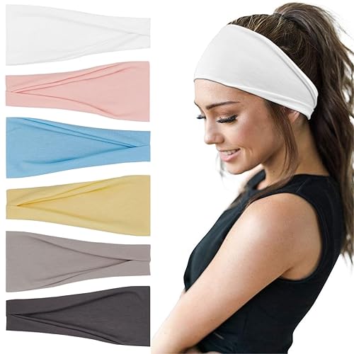 YONUF Diademas de moda para mujer, diadema ancha para yoga, entrenamiento, bandas para la cabeza, accesorios para el cabello, paquete de 6