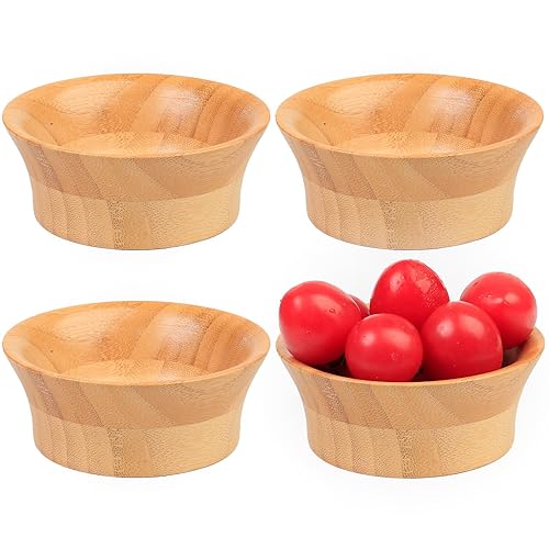 Bamboo Wooden Bowls, 4.7 OZ Serving Fruit Snack Bowls for