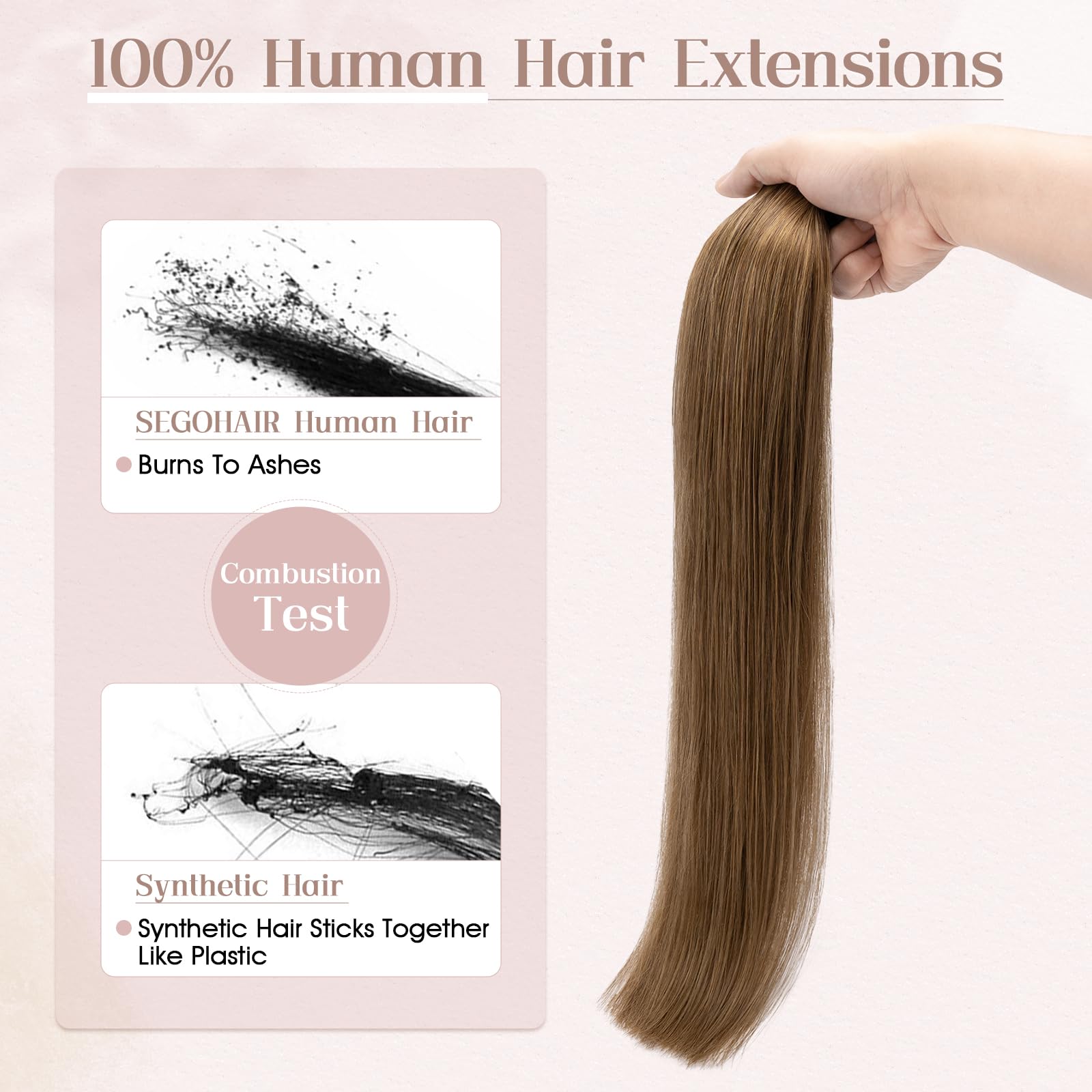 SEGOHAIR Tape in Hair Extensions Human Hair, 14" Invisible 10Pcs Real Hair Straight Natural Remy Tape Hair Extensions - Light Brown - Image 2