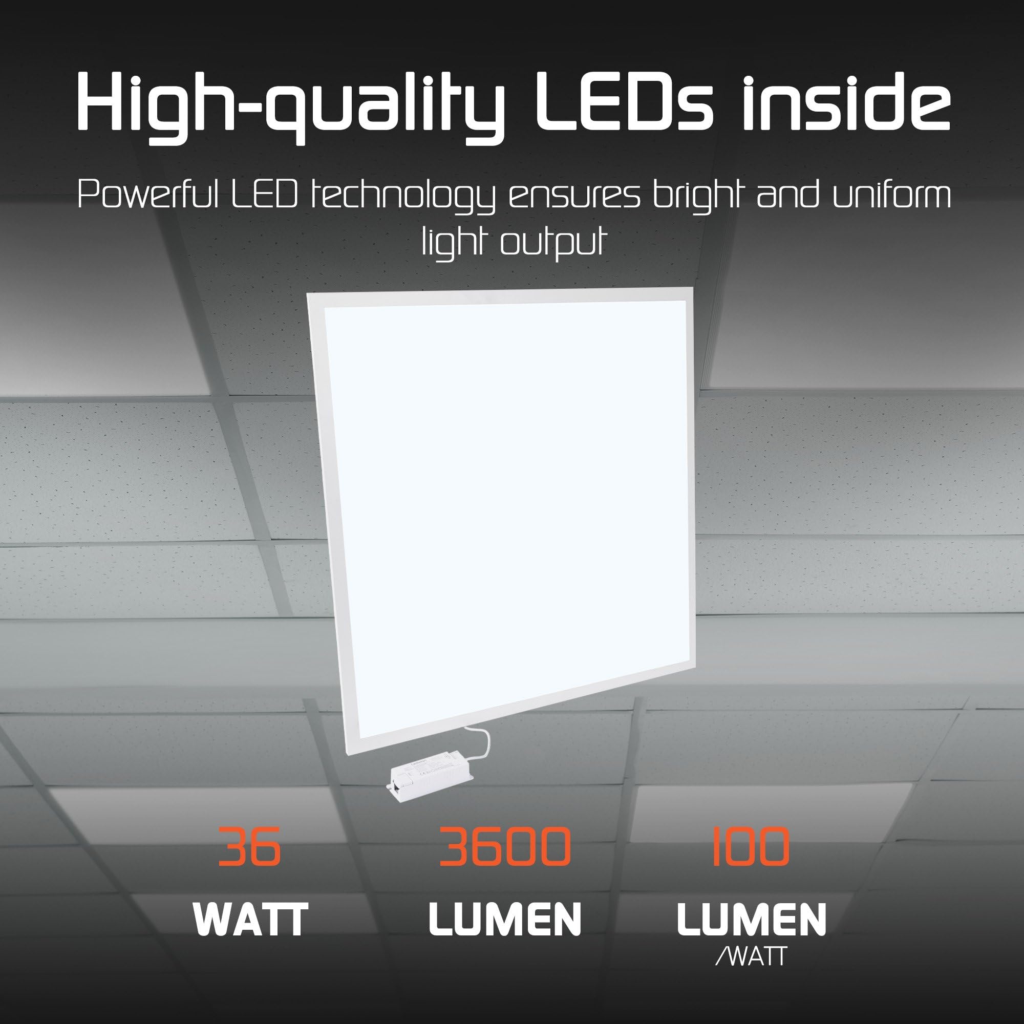 Ledvion - Pannello LED, 62x62, 36W, 6500K, 125Lm/W, Driver LED Antisfarfallio, Plafoniera Incasso, Incl. Garanzia 5 Anni