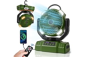 Saker Rechargeable Camping Fan with Battery, Remote and Hook