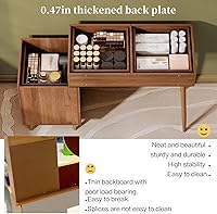 Vista 4 de Mesa de tocador de maquillaje de esquina elegante marrón de 31.5 pulgadas, con espejo iluminado y 4 cajones espaciosos, tocador esencial