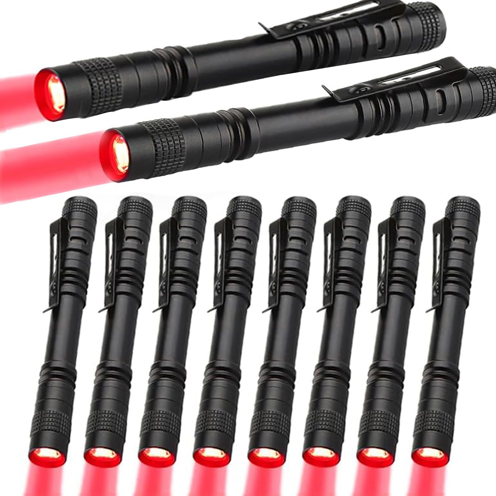POCKETMAN Red Torch LED Pen Flashlights, Mini, Waterproof Pocket Flashlight with Clip, Small Red Light Flashlights for Work,Astronomy, Aviation, Night Observation (10 pcs)