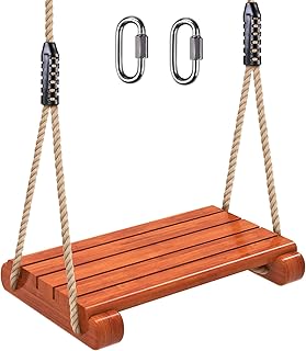 SELEWARE Wooden Swing Seat, Heavy Duty Wood Tree Swing for Adult Kids Playground Swing Sets for Backyard, Indoor Outdoor Flat Swing Seat (17.5 x 8.5 Inch) with Adjustable Rope