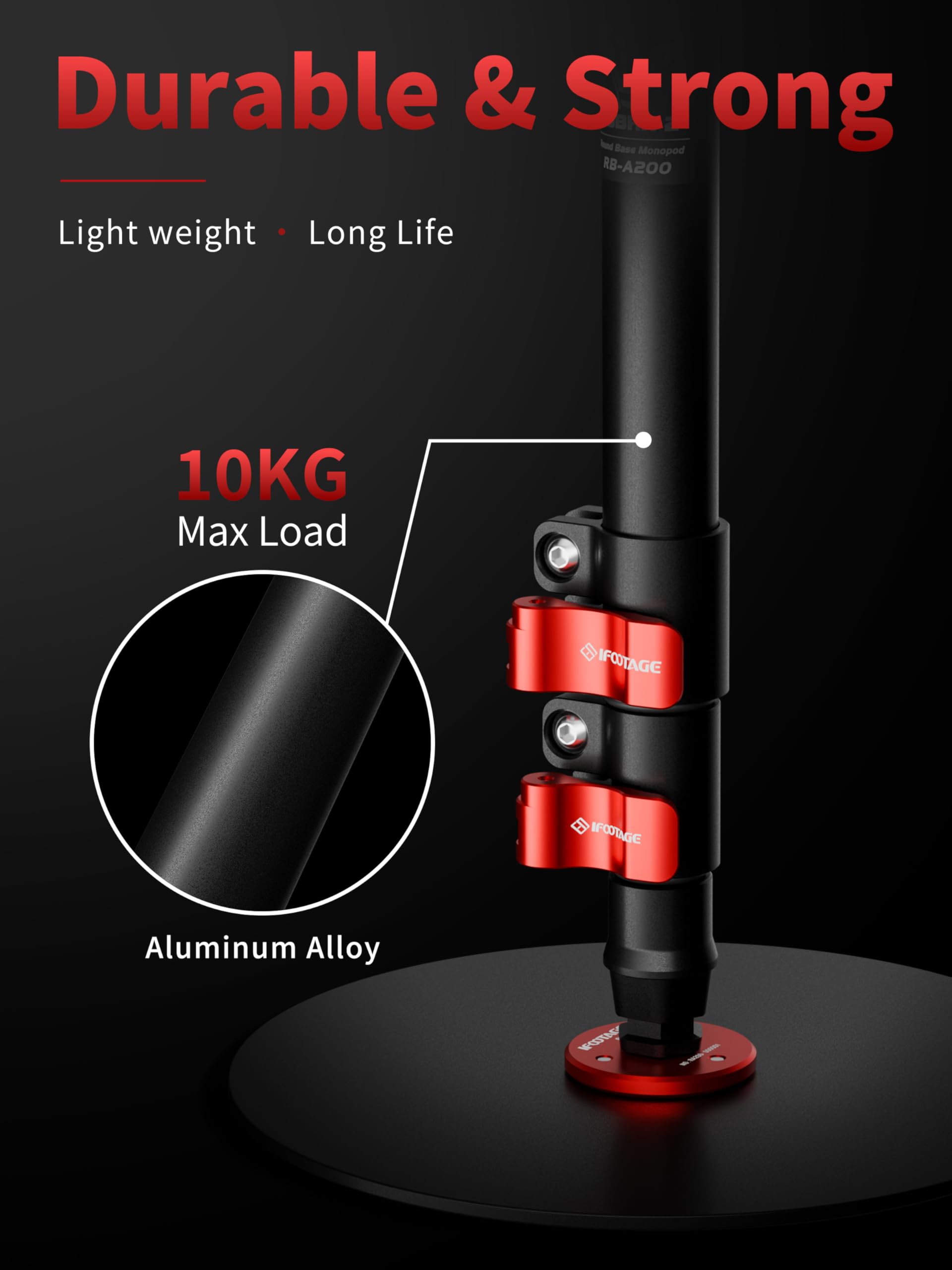 IFOOTAGE Cobra RB-A200 Monopod de Base Redonda, Monopié de Aluminio para Cámara Profesional con Hebilla de Altura de Ajuste Rápido, Adecuado para Disparar Vlog de Escritorio
