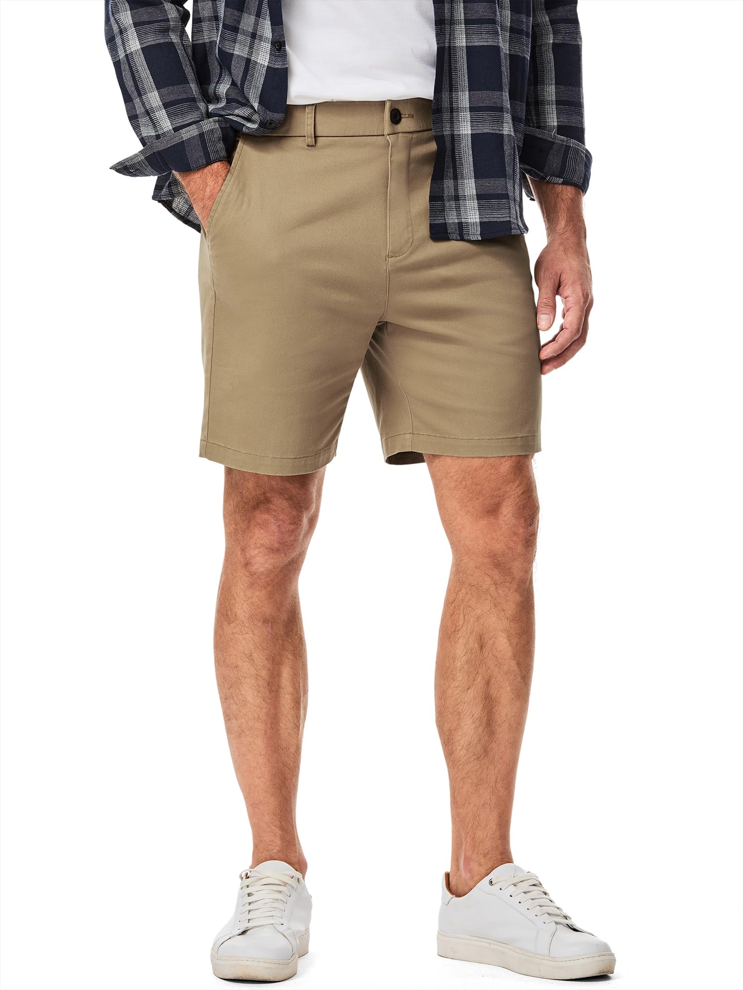 JMIERR Men's Classic-Fit 7" Chino Short Summer Stretch Waist Cotton Twill Casual Dress Shorts with Pockets