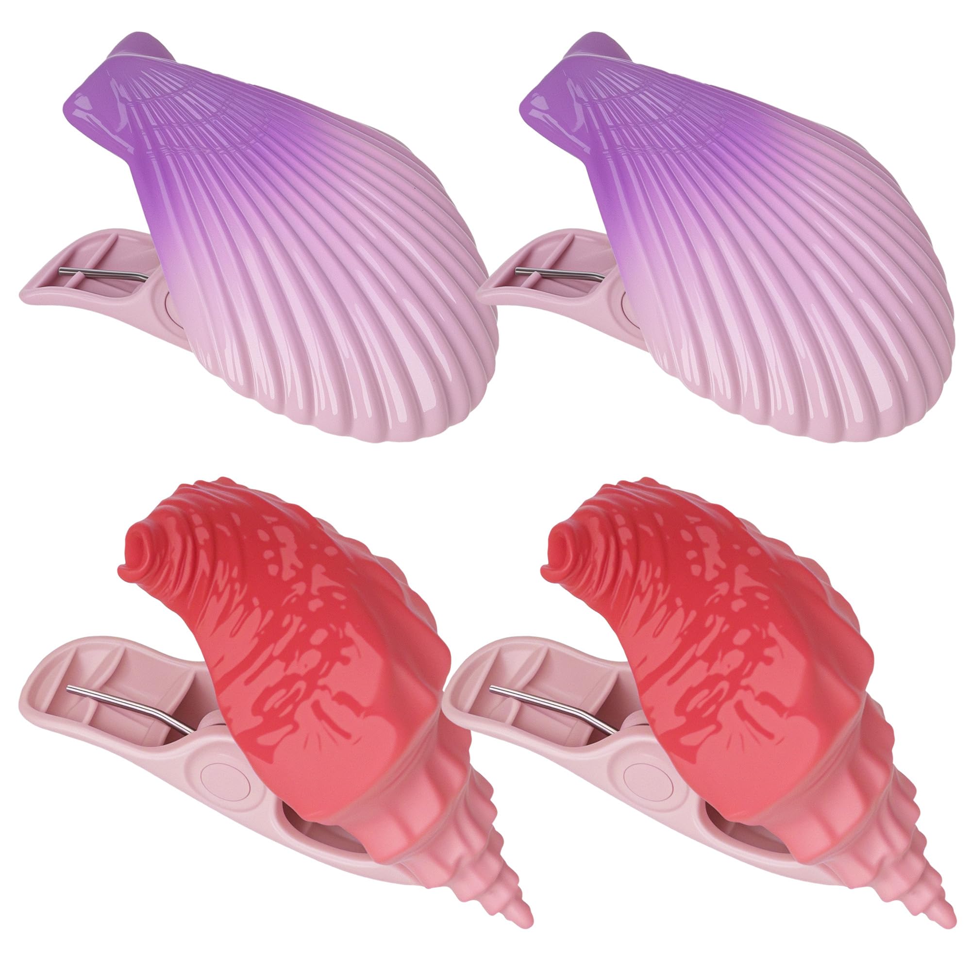 CAIRIAC Beach Towel Clips for Beach Chairs Cruise Essentials, 4 Pack Large Plastic Clothespins Heavy Duty Pool Chair Clips for Towels, Keep Your Towel from Blowing Away (Conch, Sea Shell)