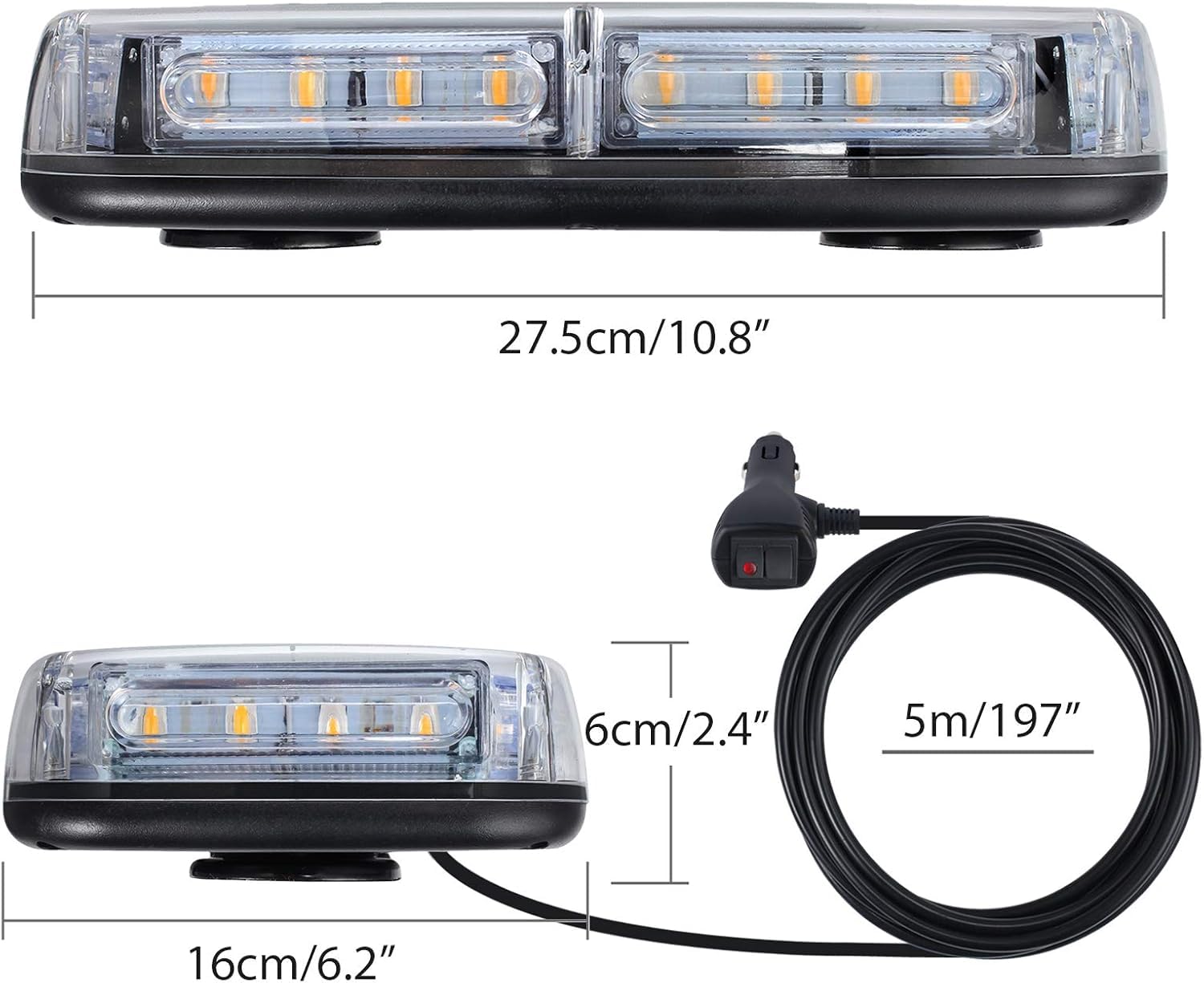PROZOR Migające światła ostrzegawcze, 24 diody LED, 7 trybów świecenia, awaryjne, IP65, wodoodporna, magnetyczna podstawa światła beacon, bursztynowe światła stroboskopowe z podwójnym przełącznikiem,