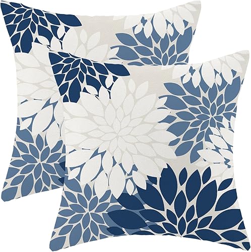 Miniatura 8 de Juego de 2 fundas de almohada de 18 x 18 pulgadas, diseño floral de dalia, para decoración de verano, diseño moderno de flores geométricas, para